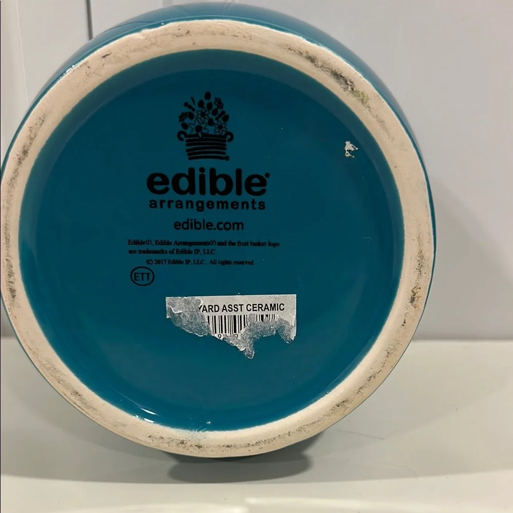 Discontinued Edible Arrangements Ceramic Vase Blue 3D Swirl Design 2016